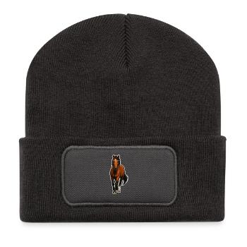 Cheval impressionnant – Motif de cheval réaliste - Beanie recyclé à patch - charbon - Devant