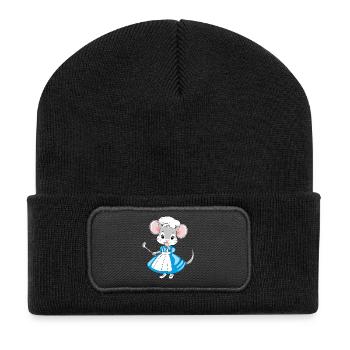 Laughing chef mouse with a ladle in her hand - Recycled Patch Beanie - black - Front