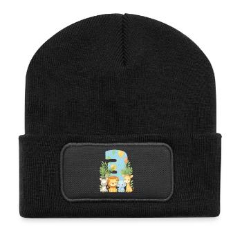 Jungle Animals Children's Birthday 3 Year Gift - Recycled Patch Beanie - black - Front