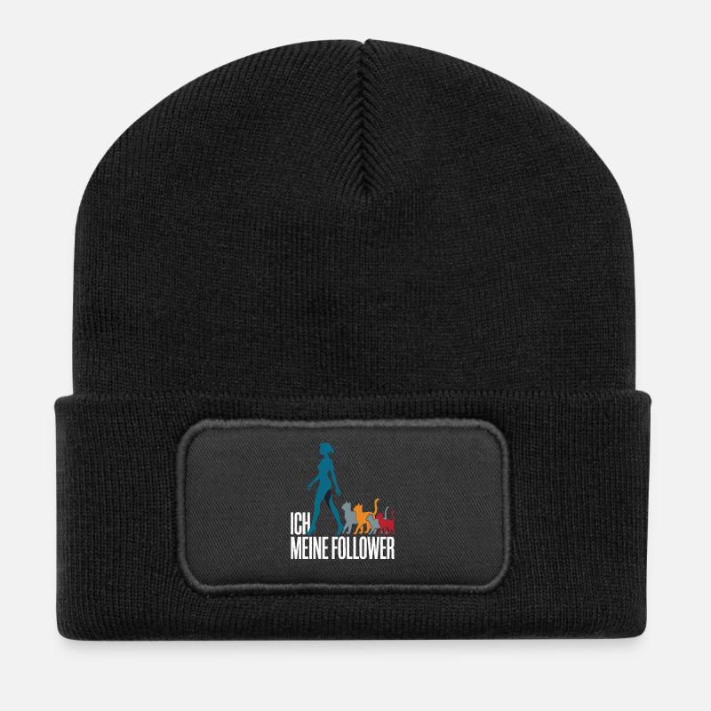 Ich & meine Follower – Katzenhumor Design - Recycelte Patch Beanie - Schwarz