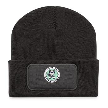 Funny bike design with raccoon and attitude - Recycled Patch Beanie - dark grey - Front