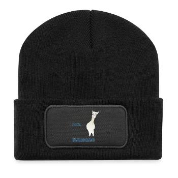 Ich bin nicht dick, ich bin flauschig! - Recycelte Patch Beanie - Schwarz - Vorne