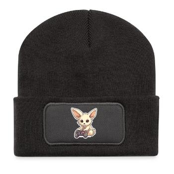 A cute fennec fox playing video games - Recycled Patch Beanie - dark grey - Front
