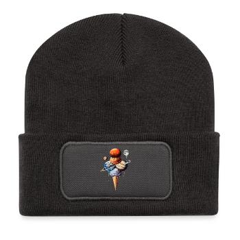 Planeten Eiscreme Waffel Kosmische Einskugel - Recycelte Patch Beanie - Dunkelgrau - Vorne