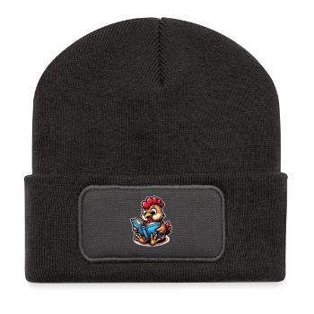 Chicken Reading Books Book Chickens - Recycled Patch Beanie - dark grey - Front