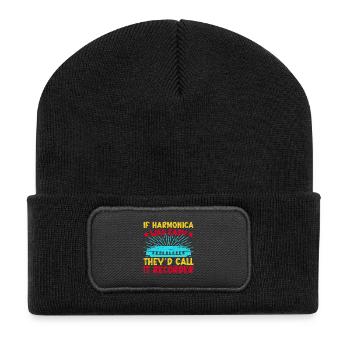 Funny Harmonica Player Was Easy They Call Recorder - Recycled Patch Beanie - black - Front
