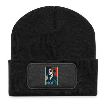 Retro Pop Art Girl – NOPE Statement Poster - Recycelte Patch Beanie - Schwarz - Vorne