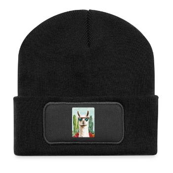 Funny Llama Alpaca Llama Animal Gift - Recycled Patch Beanie - black - Front
