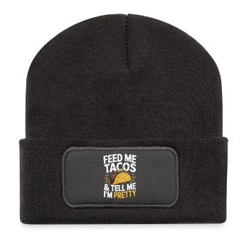 Taco Design - Nourris-moi et dis que je suis jolie - Beanie recyclé à patch - charbon - Devant