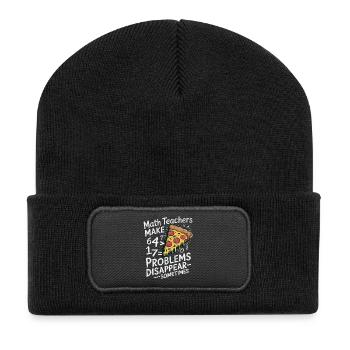 Funny Math Teacher Design Pizza & Problem Solving - Recycled Patch Beanie - black - Front