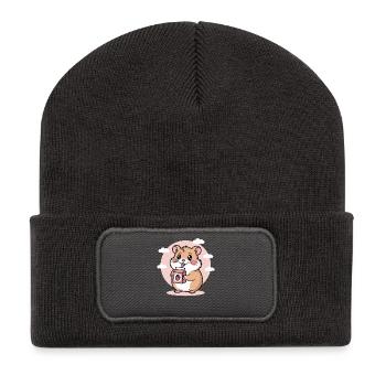 Süßer Chibi Hamster Trinkt Erdbeermilch Kawaii - Recycelte Patch Beanie - Dunkelgrau - Vorne