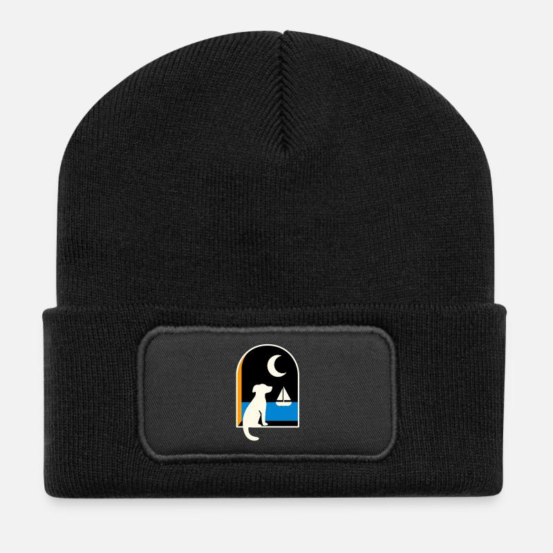 Voilier d’observation des chiens sous la lune - Beanie recyclé à patch - noir