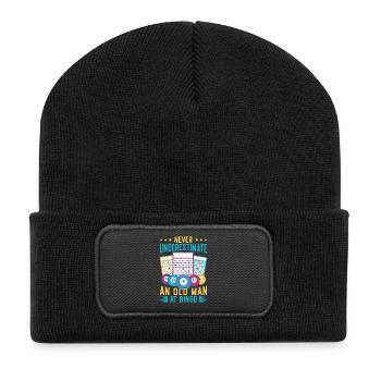 Jeu de bingo Sous-estimer un vieil homme Bingo - Beanie recyclé à patch - noir - Devant