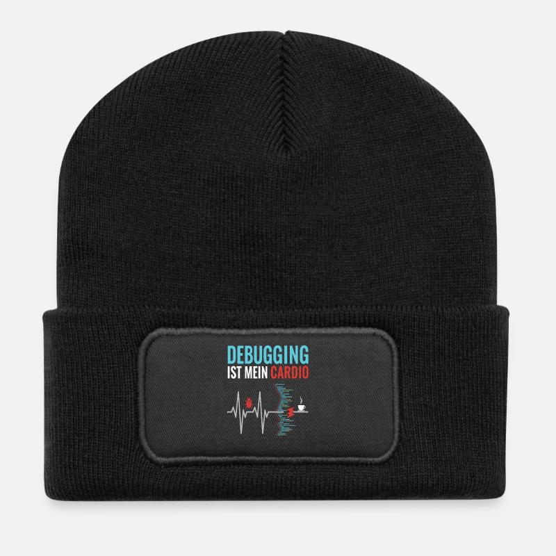 Debugging ist mein Cardio - Programmierer Nerd - Recycelte Patch Beanie - Schwarz