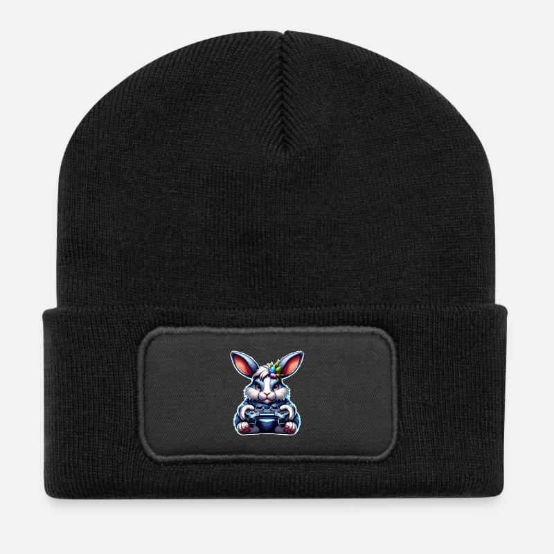 Bunny Rabbit Gamer Nerd de jeu - Beanie recyclé à patch - noir