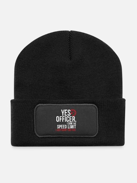 Ja, Beamter, ich habe die Geschwindigkeitsbegrenzung gesehen, ich habe sie einfach nicht gesehen - Recycelte Patch Beanie - Schwarz