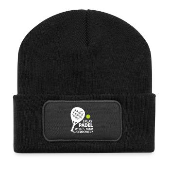Ich spiele Padel - Was ist deine Superkraft? - Recycelte Patch Beanie - Schwarz - Vorne