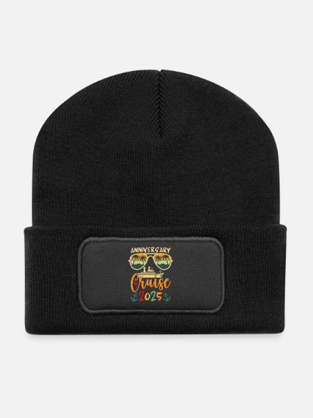 Anniversary Cruise 2025 For Husband & Wife - Recycled Patch Beanie - black