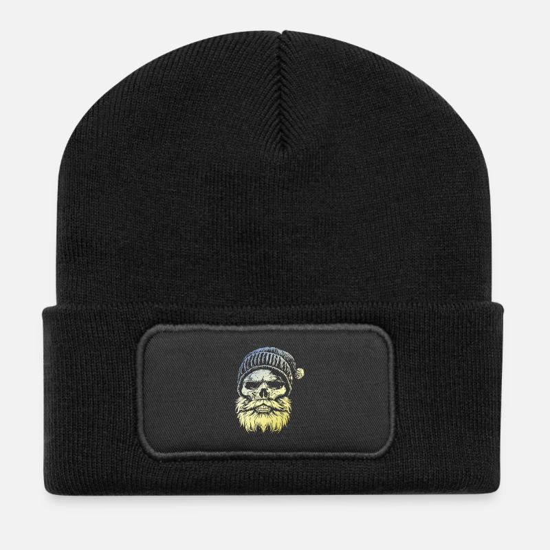 Holzfäller Skull - Recycelte Patch Beanie - Schwarz