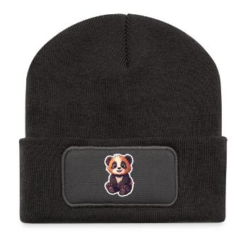 Süsser Pandabär - Recycelte Patch Beanie - Dunkelgrau - Vorne