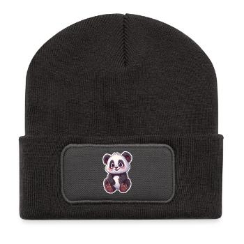 Süsser Pandabär - Recycelte Patch Beanie - Dunkelgrau - Vorne
