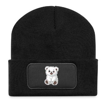 Polar Bear Illustration – Arctic Animal Motif - Recycled Patch Beanie - black - Front