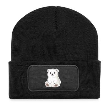 Polar Bear Illustration – Arctic Animal Motif - Recycled Patch Beanie - black - Front