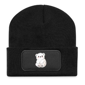 Polar Bear Illustration – Arctic Animal Motif - Recycled Patch Beanie - black - Front