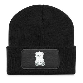 Polar Bear Illustration – Arctic Animal Motif - Recycled Patch Beanie - black - Front