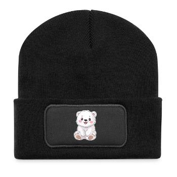 Polar Bear Illustration – Arctic Animal Motif - Recycled Patch Beanie - black - Front