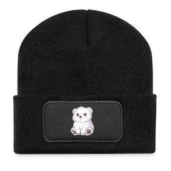 Polar Bear Illustration – Arctic Animal Motif - Recycled Patch Beanie - black - Front
