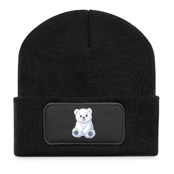 Polar Bear Illustration – Arctic Animal Motif - Recycled Patch Beanie - black - Front