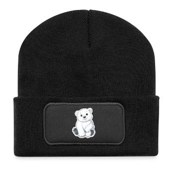 Polar Bear Illustration – Arctic Animal Motif - Recycled Patch Beanie - black - Front