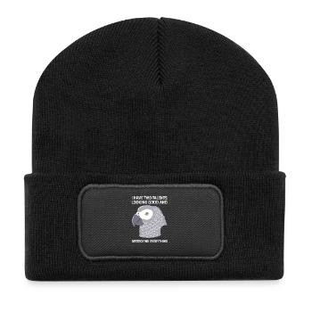 Perroquet Gris - Beanie recyclé à patch - noir - Devant