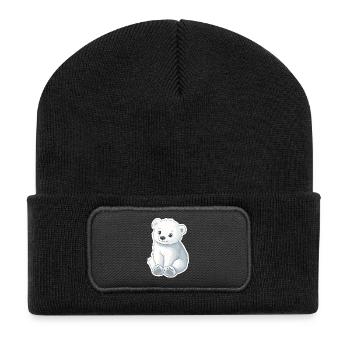 Polar Bear Illustration – Arctic Animal Motif - Recycled Patch Beanie - black - Front