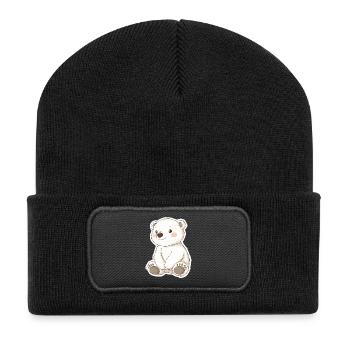 Polar Bear Illustration – Arctic Animal Motif - Recycled Patch Beanie - black - Front