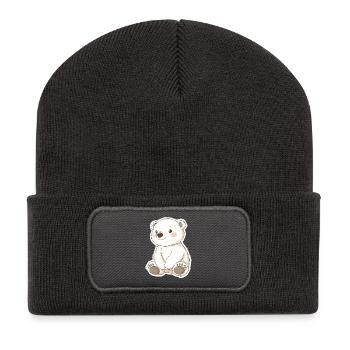 Polarbär Illustration – Arktisches Tiermotiv - Recycelte Patch Beanie - Dunkelgrau - Vorne