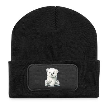 Polar Bear Illustration – Arctic Animal Motif - Recycled Patch Beanie - black - Front