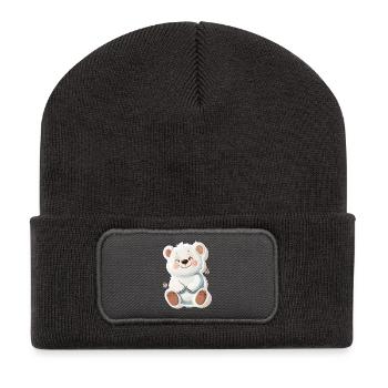 Süßer Bär – Geschenkidee für Wald- & Tierfans - Recycelte Patch Beanie - Dunkelgrau - Vorne
