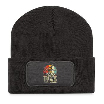 Original August 1945 Vintage Birthday - Recycled Patch Beanie - dark grey - Front