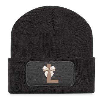 Buchstabe L Knoten - Recycelte Patch Beanie - Dunkelgrau - Vorne
