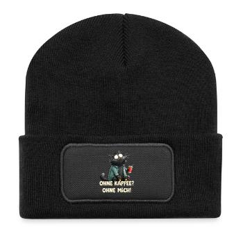 Ohne Kaffee ohne Mich - Recycelte Patch Beanie - Schwarz - Vorne