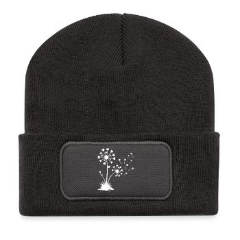 Design floral minimaliste pissenlit - Beanie recyclé à patch - charbon - Devant
