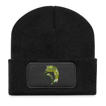 Wilder Wolf Tarnmuster - Recycelte Patch Beanie - Schwarz - Vorne