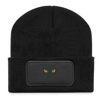 Katzenaugen Katze Blick Tierliebe Augen Design - Recycelte Patch Beanie - Schwarz - Vorne