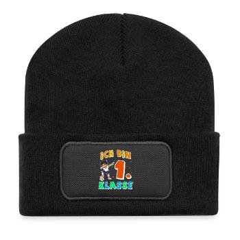 Einschulung Fußball - Recycelte Patch Beanie - Schwarz - Vorne
