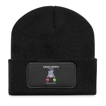 Mon hippo m’appelle Faut que j’y aille - Beanie recyclé à patch - noir - Devant