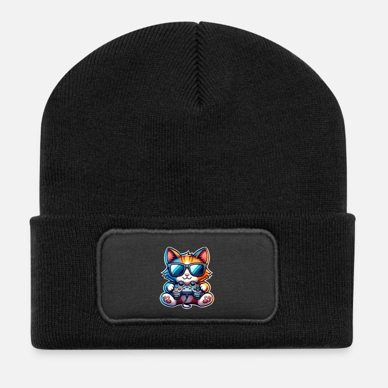 Katze Gaming Gamer - Recycelte Patch Beanie - Schwarz