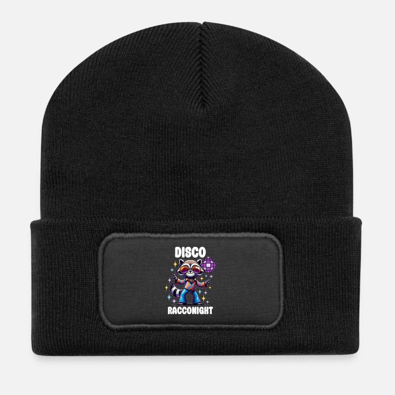 raton laveur des années 70 en disco - Beanie recyclé à patch - noir