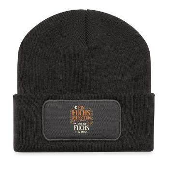 Fuchs Spruch Ein Fuchs Muss Tun Was Fuchs Tun Muss - Recycelte Patch Beanie - Dunkelgrau - Vorne